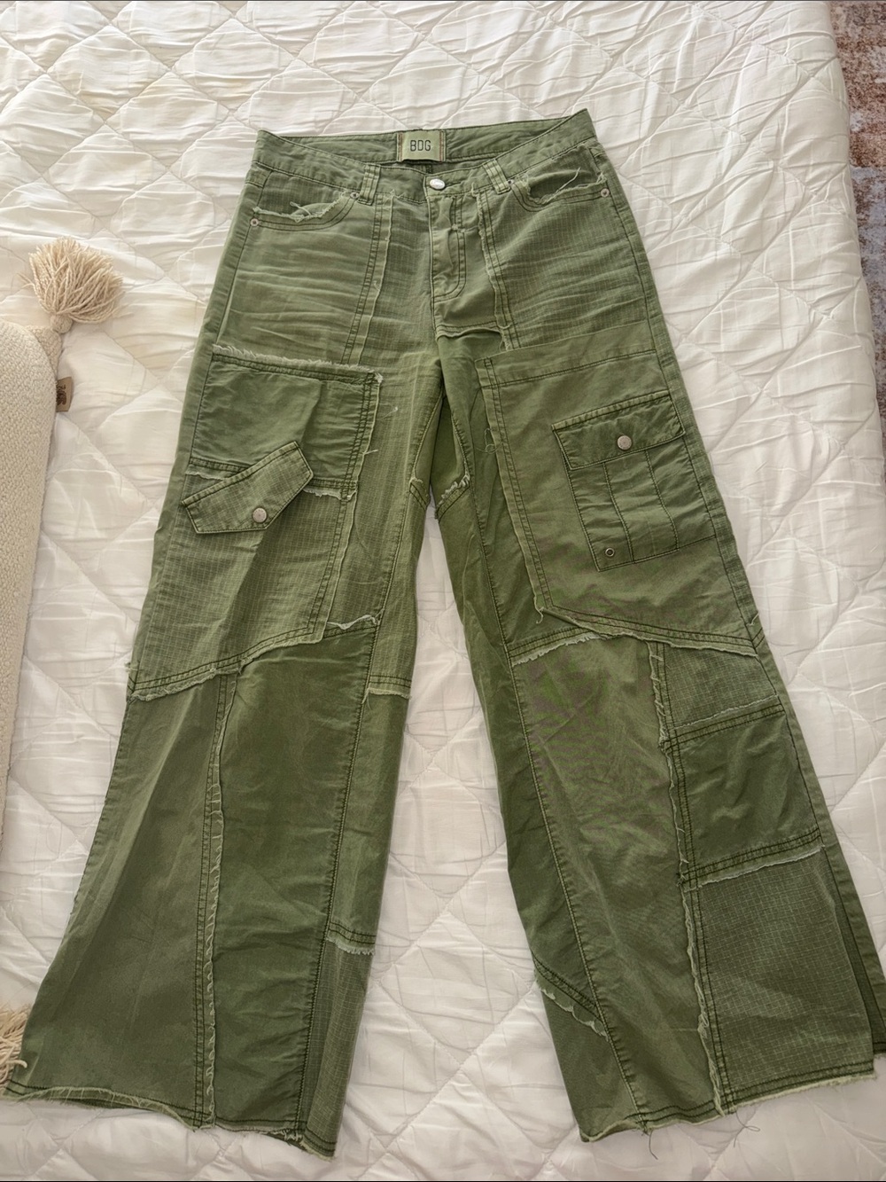 Urban Outfitters Olive Green Patchwork Wide-Leg Jeans
